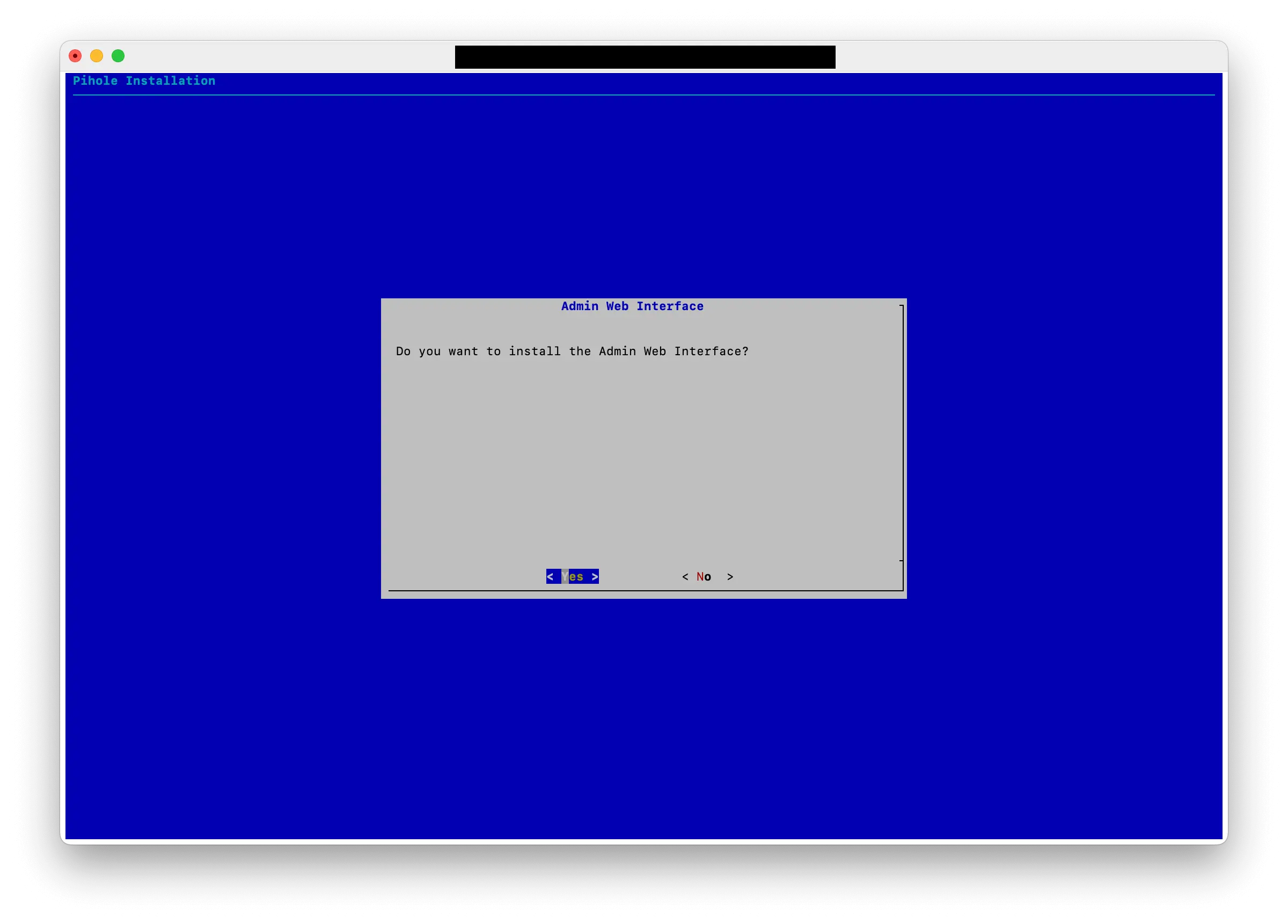 Pi-Hole installer, choosing to install the web admin interface