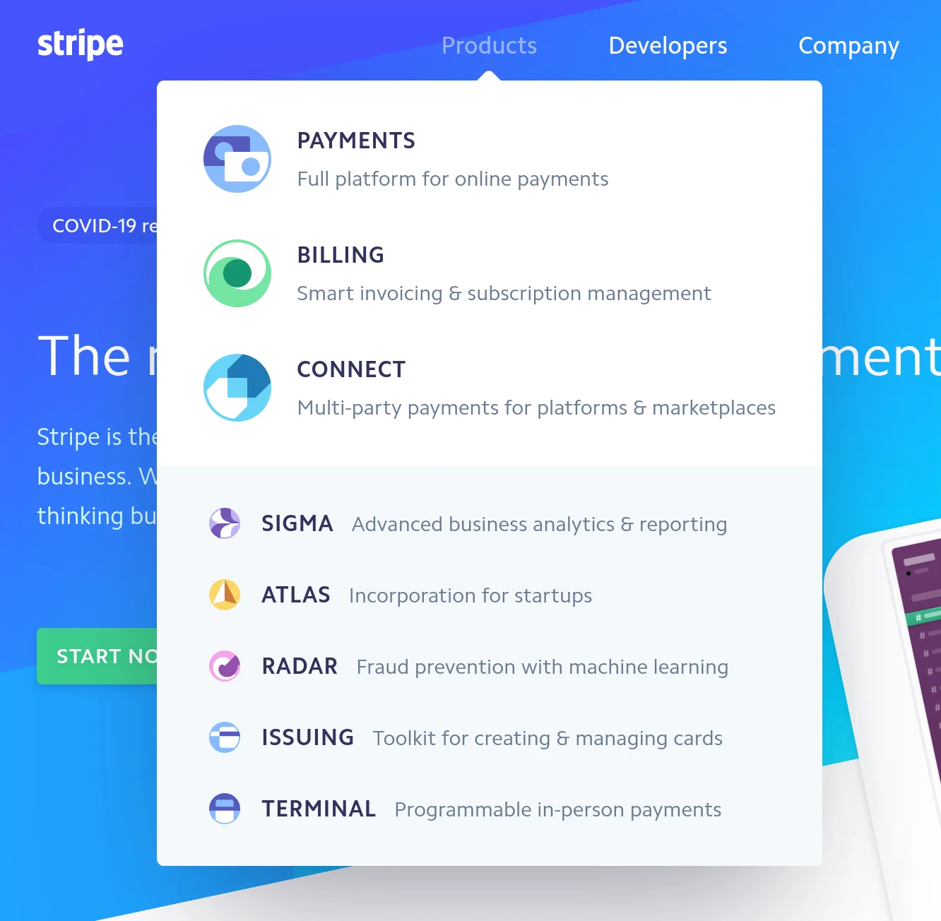 Stripe default menu